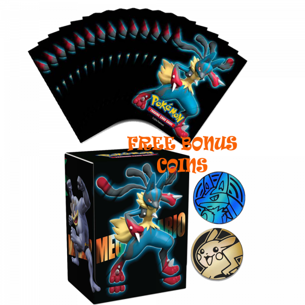 Mega Lucario Sleeves Deck Box Bundle with BONUS COINS