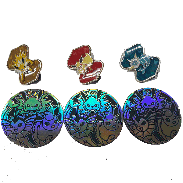 Pokemon Flareon Vaporeon Jolteon VMAX Premium Collection Pin Set BONUS Jumbo Coins